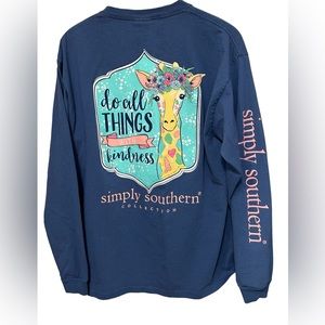 Simply Southern, Giraffe Blue Shirt, Womens Large, Long Sleeve, 100% Cotton